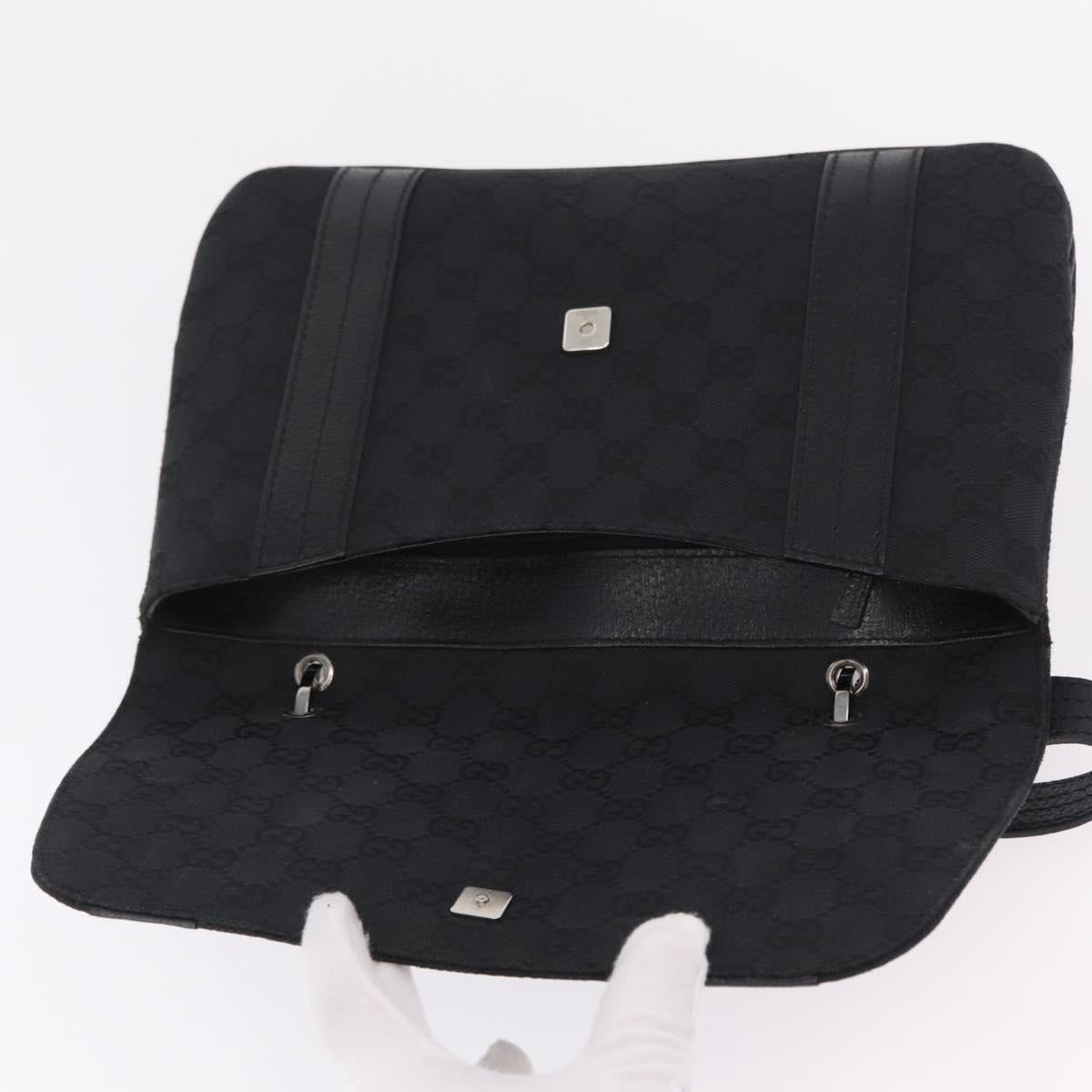GUCCI GG Canvas Hand Bag Black Silver 113014 Auth 206106V