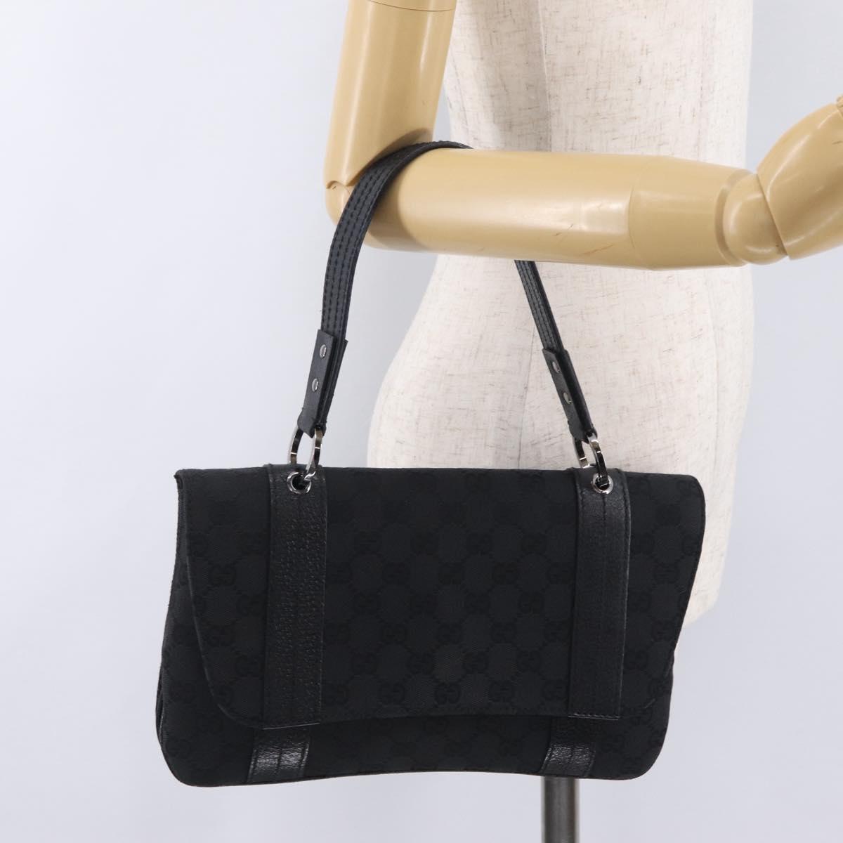 GUCCI GG Canvas Hand Bag Black Silver 113014 Auth 206106V