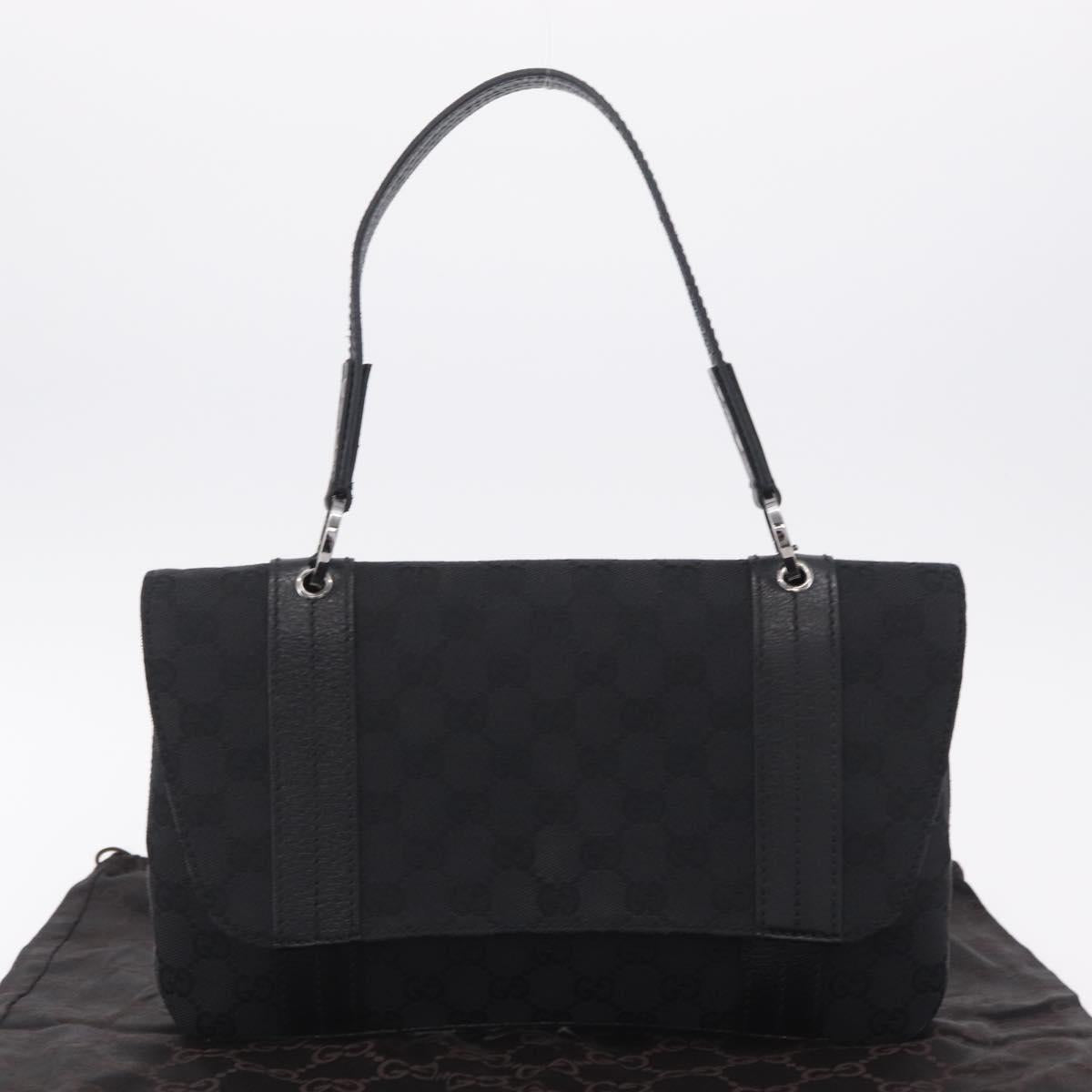 GUCCI GG Canvas Hand Bag Black Silver 113014 Auth 206106V