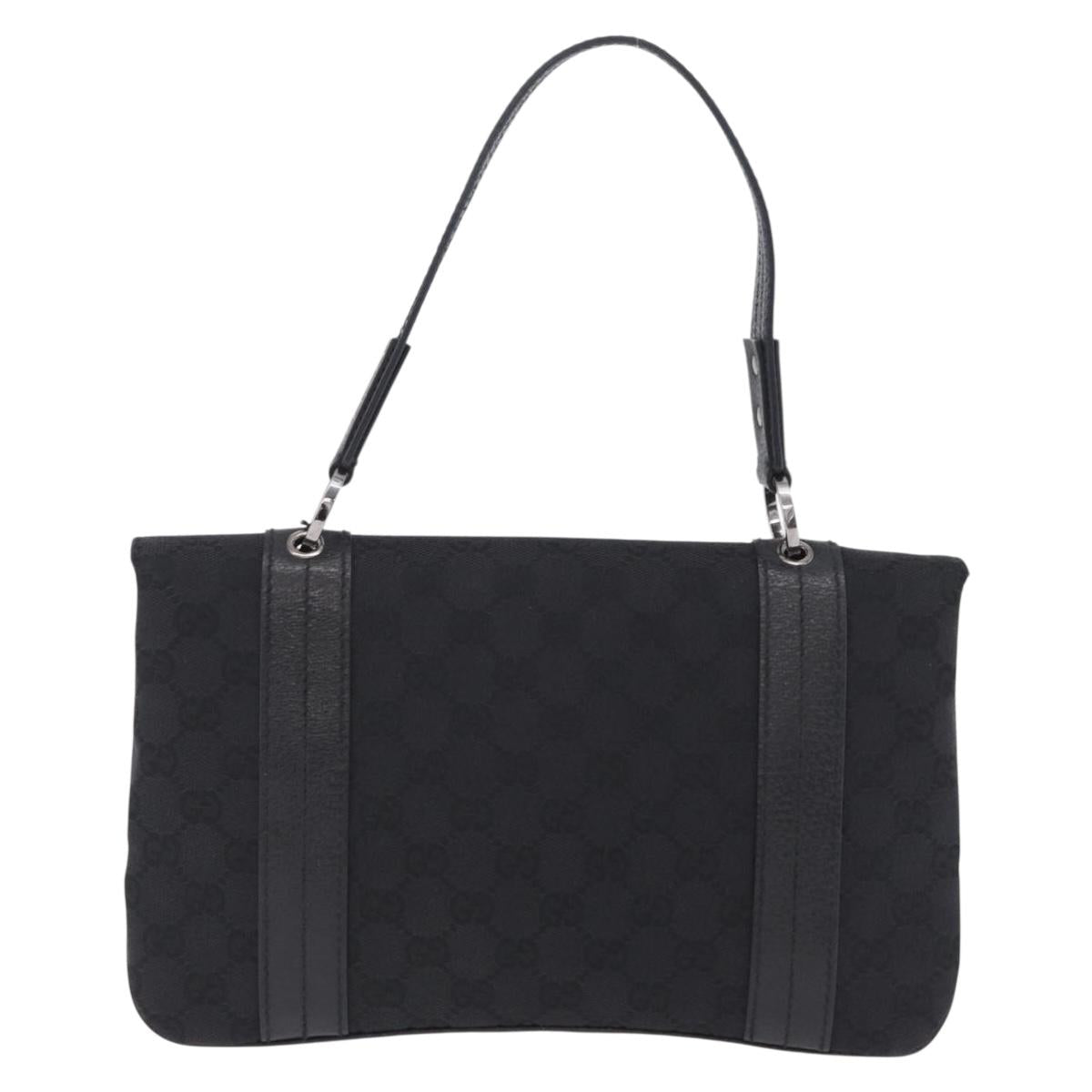 GUCCI GG Canvas Hand Bag Black Silver 113014 Auth 206106V
