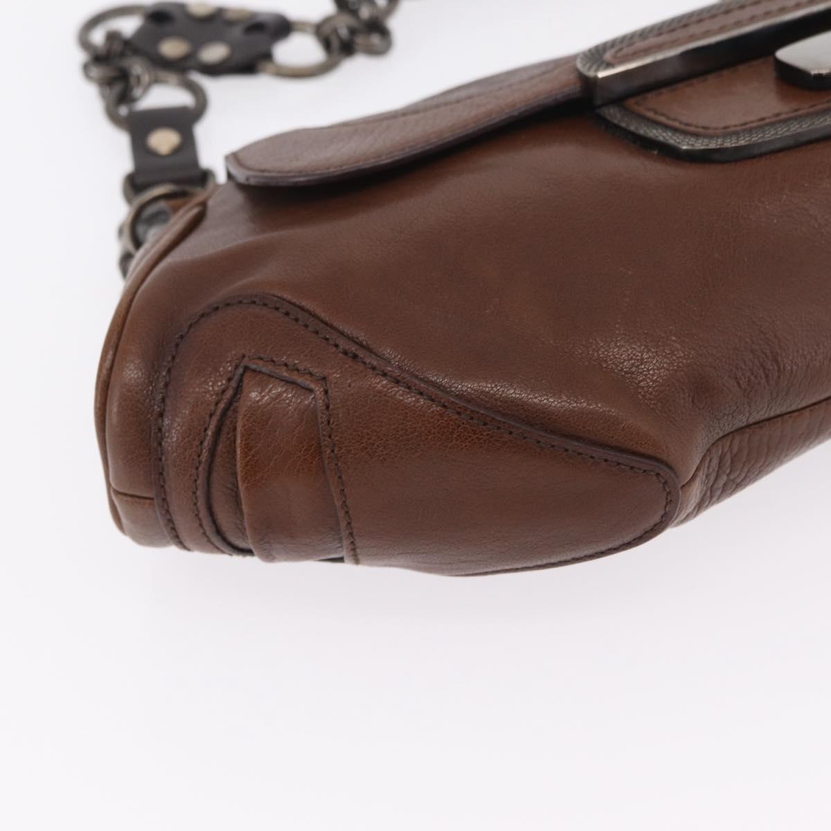 PRADA Chain Shoulder Bag Leather Brown Auth 206107V