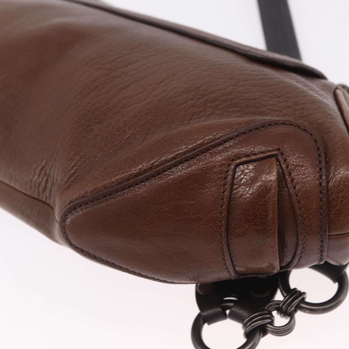 PRADA Chain Shoulder Bag Leather Brown Auth 206107V