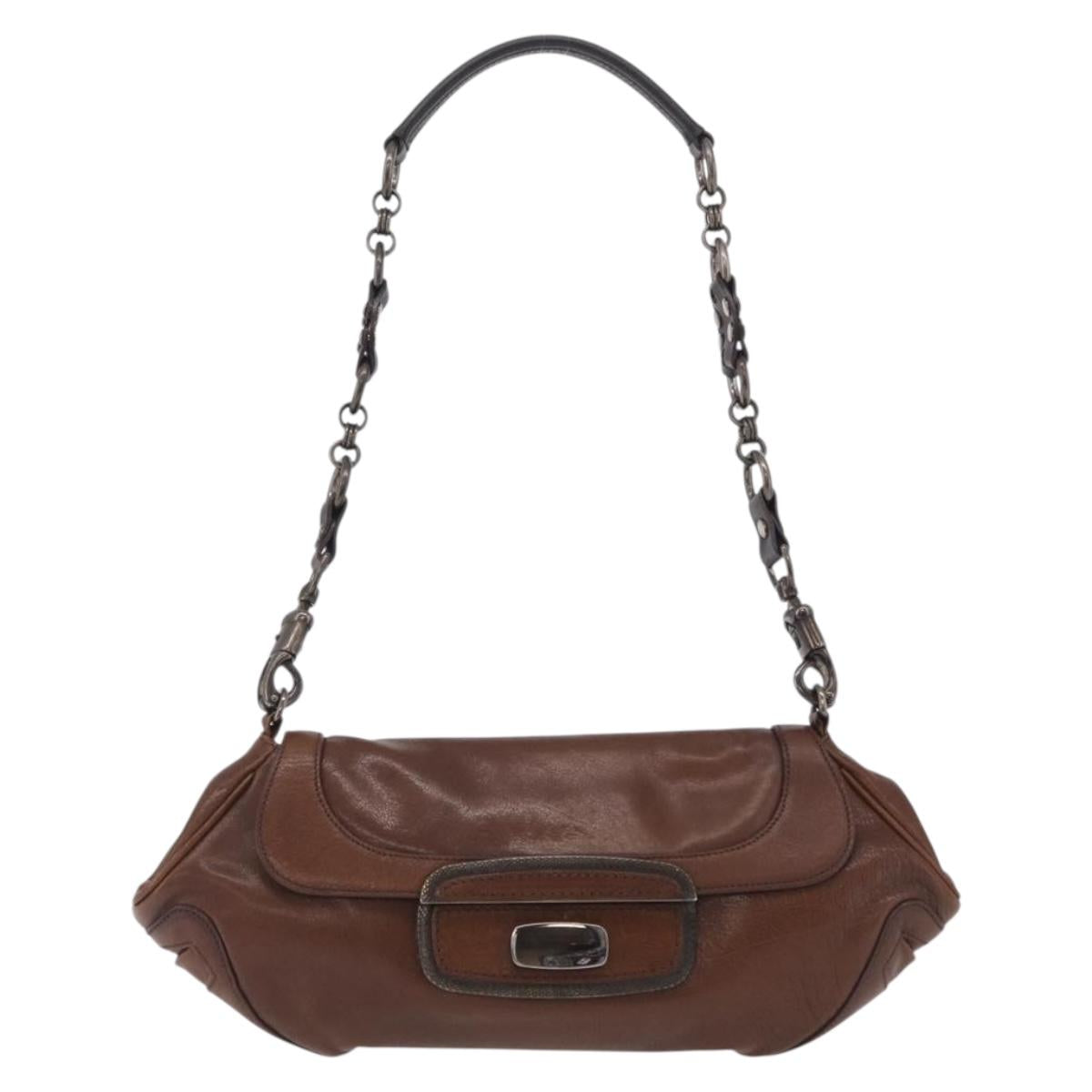 PRADA Chain Shoulder Bag Leather Brown Auth 206107V