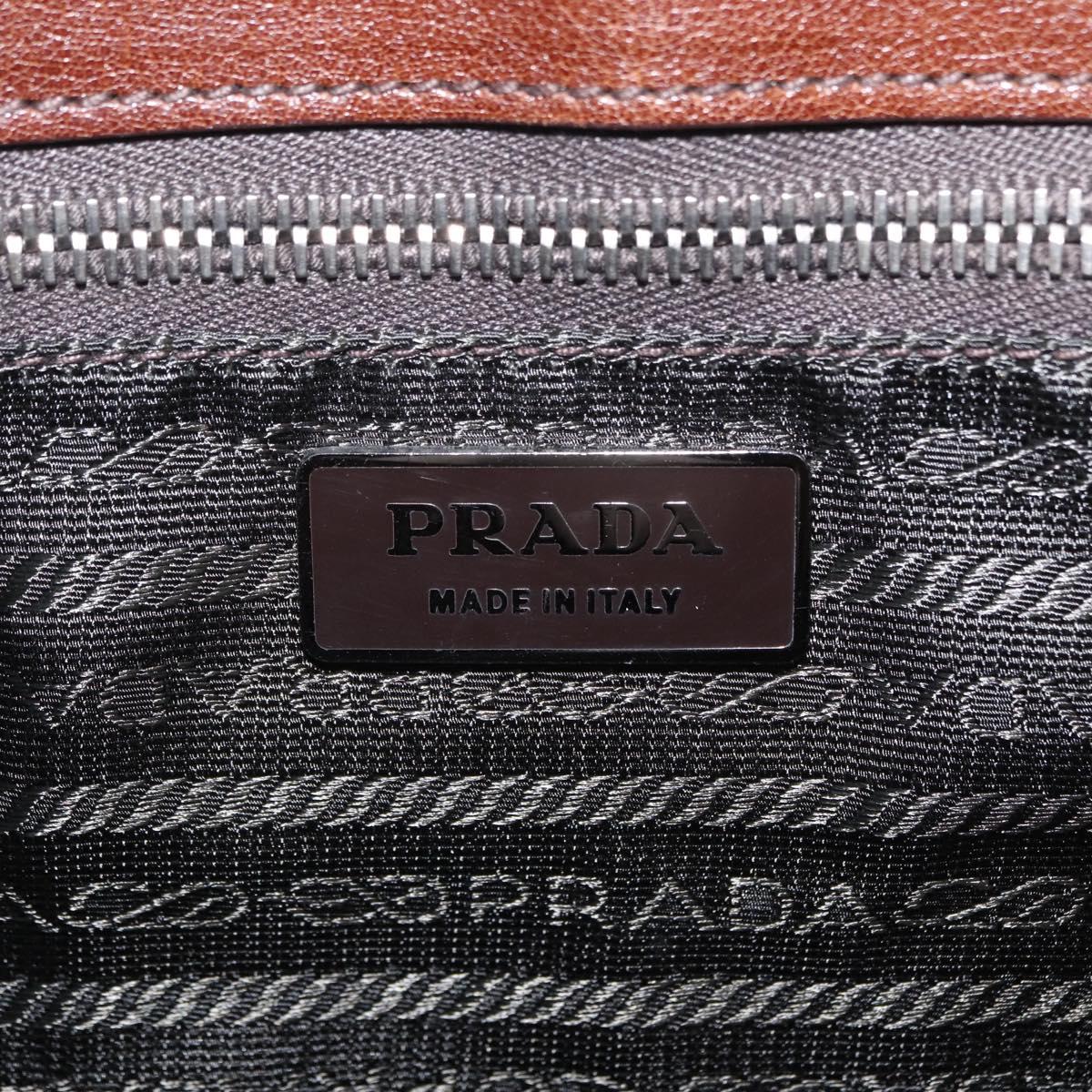 PRADA Chain Shoulder Bag Leather Brown Auth 206107V