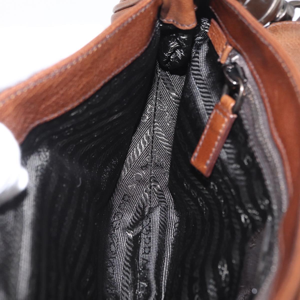 PRADA Chain Shoulder Bag Leather Brown Auth 206107V