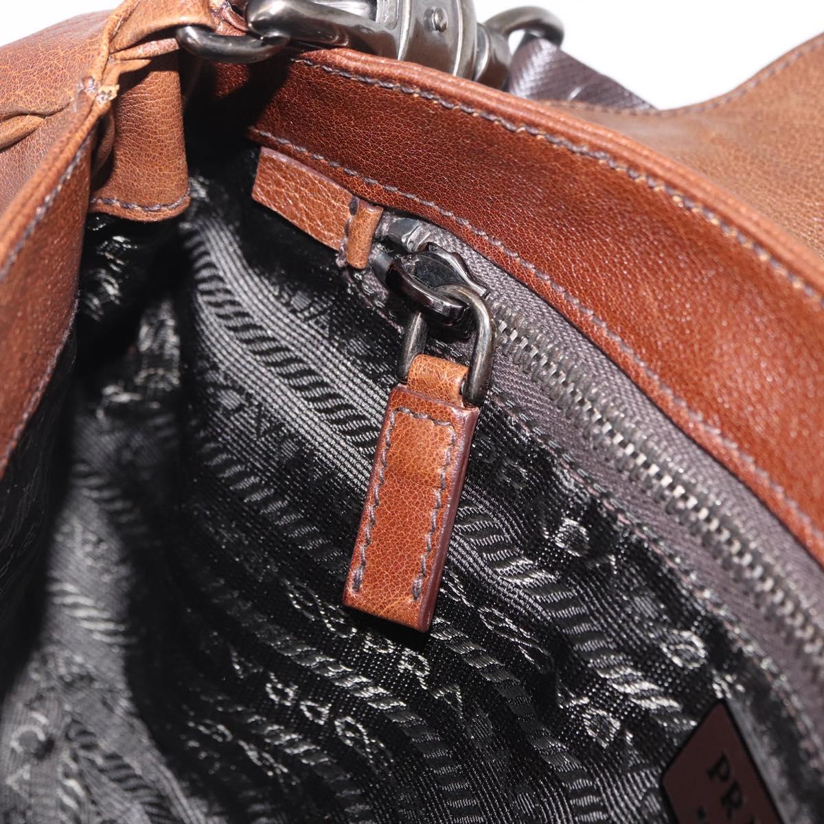 PRADA Chain Shoulder Bag Leather Brown Auth 206107V
