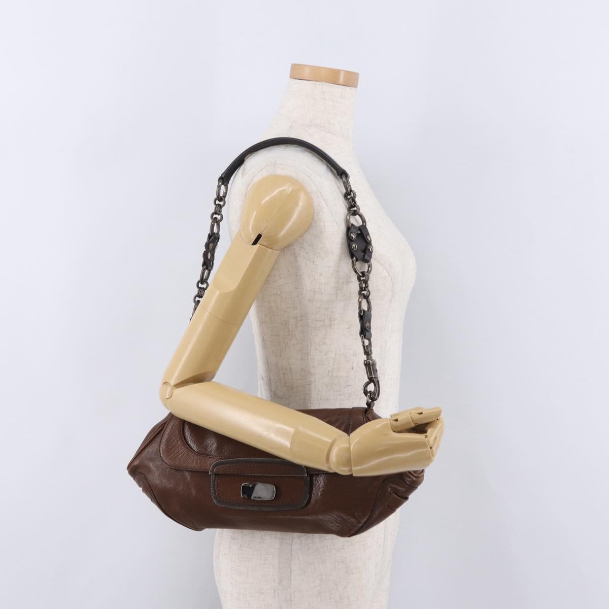 PRADA Chain Shoulder Bag Leather Brown Auth 206107V