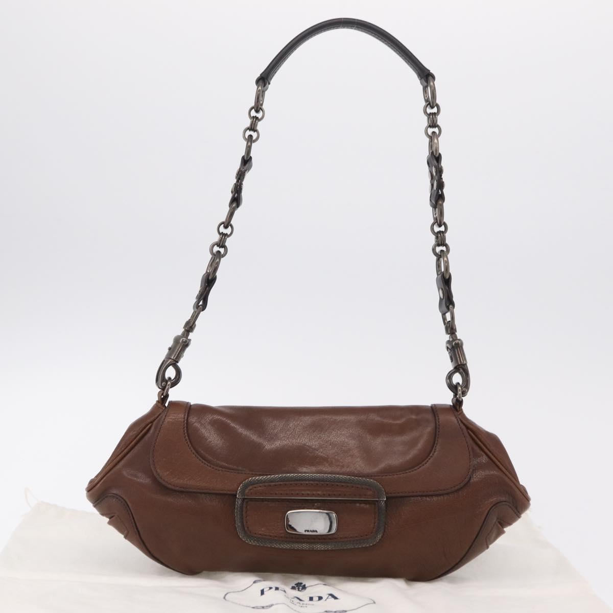 PRADA Chain Shoulder Bag Leather Brown Auth 206107V