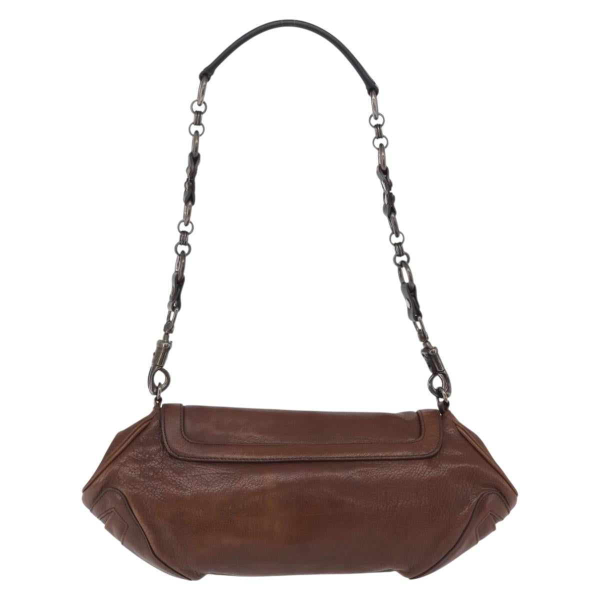 PRADA Chain Shoulder Bag Leather Brown Auth 206107V