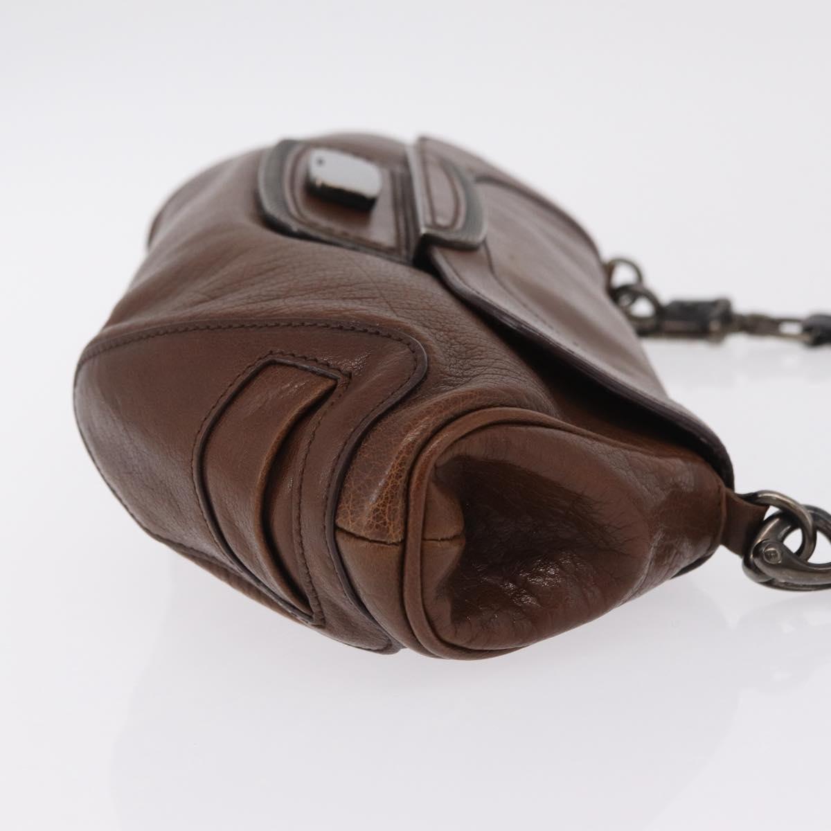PRADA Chain Shoulder Bag Leather Brown Auth 206107V