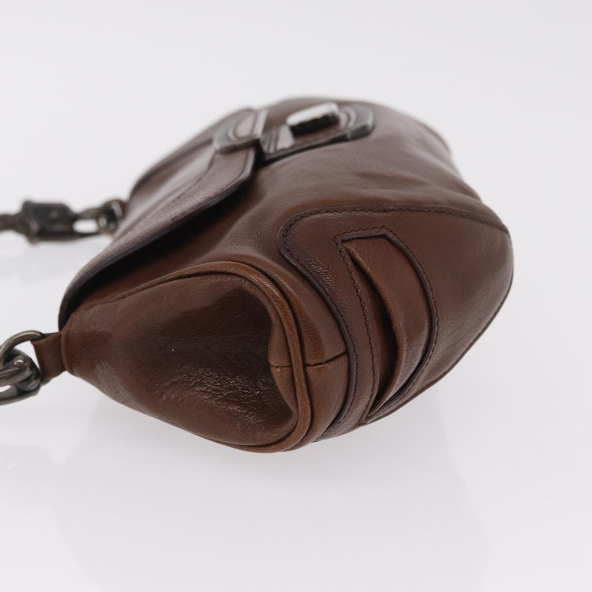 PRADA Chain Shoulder Bag Leather Brown Auth 206107V