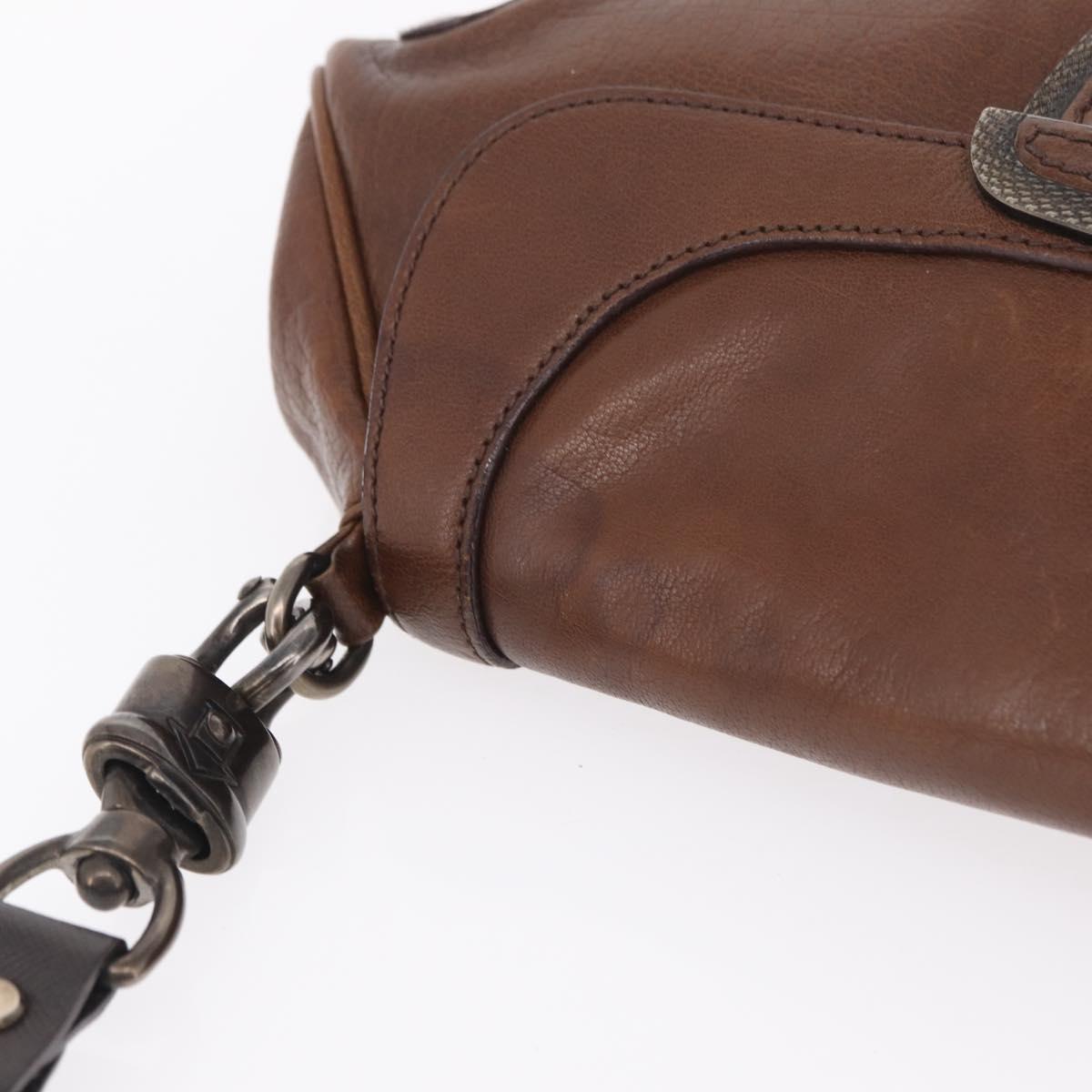 PRADA Chain Shoulder Bag Leather Brown Auth 206107V