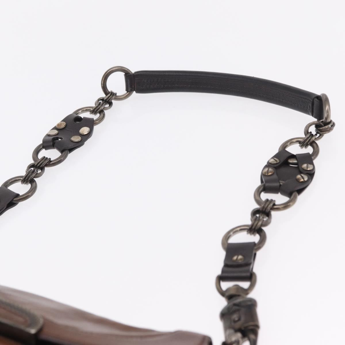 PRADA Chain Shoulder Bag Leather Brown Auth 206107V