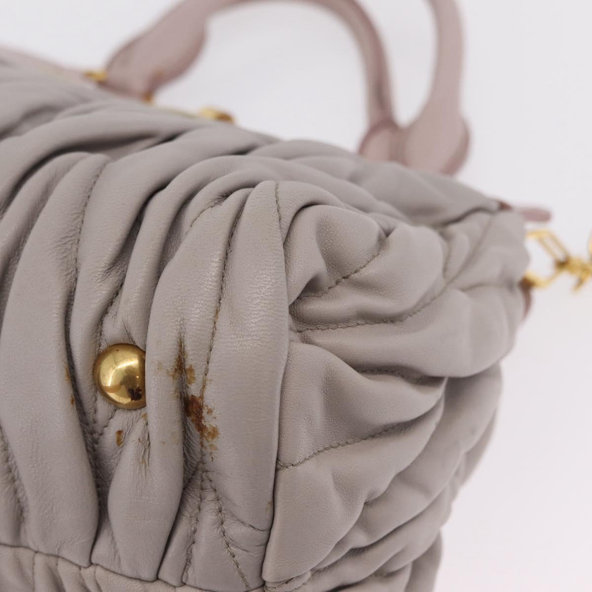 Miu Miu Matelasse Hand Bag Leather 2way Gray Gold Auth 206108V