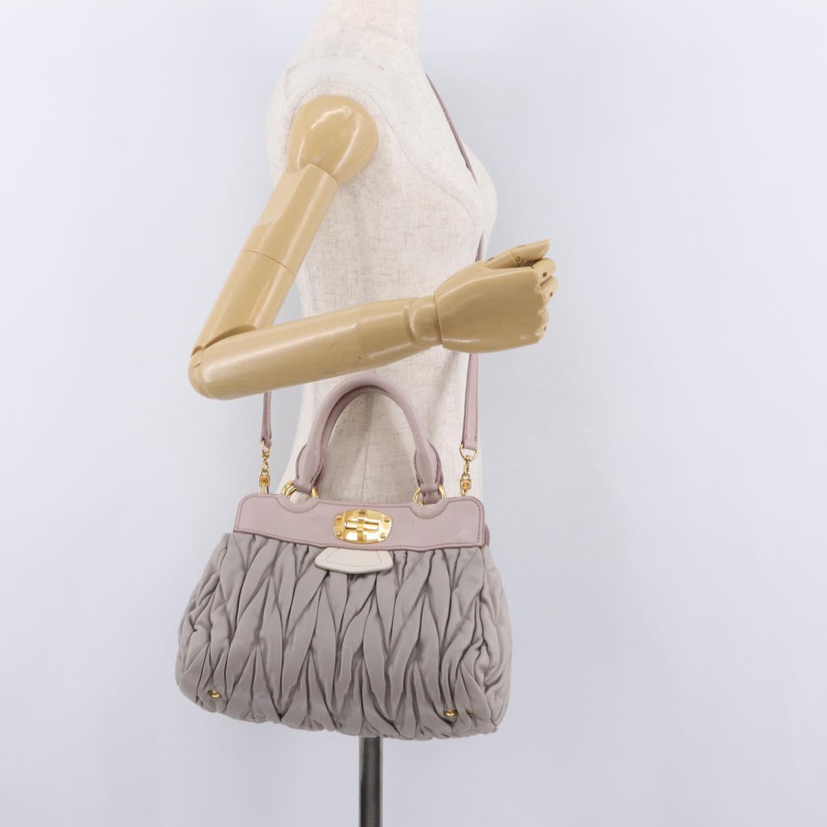 Miu Miu Matelasse Hand Bag Leather 2way Gray Gold Auth 206108V