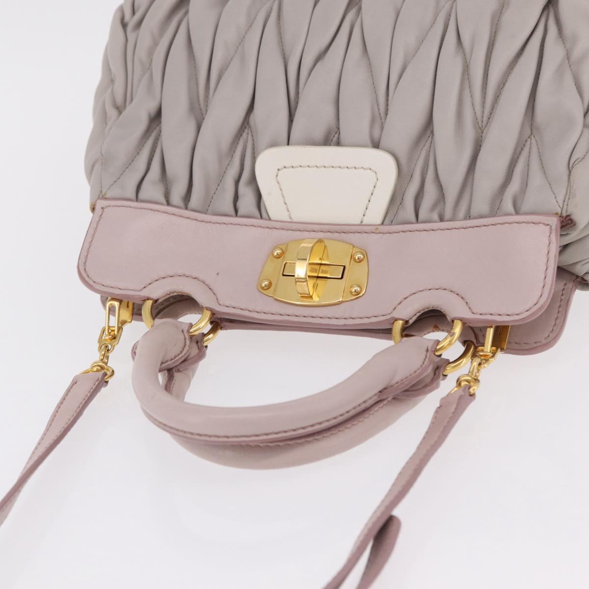 Miu Miu Matelasse Hand Bag Leather 2way Gray Gold Auth 206108V