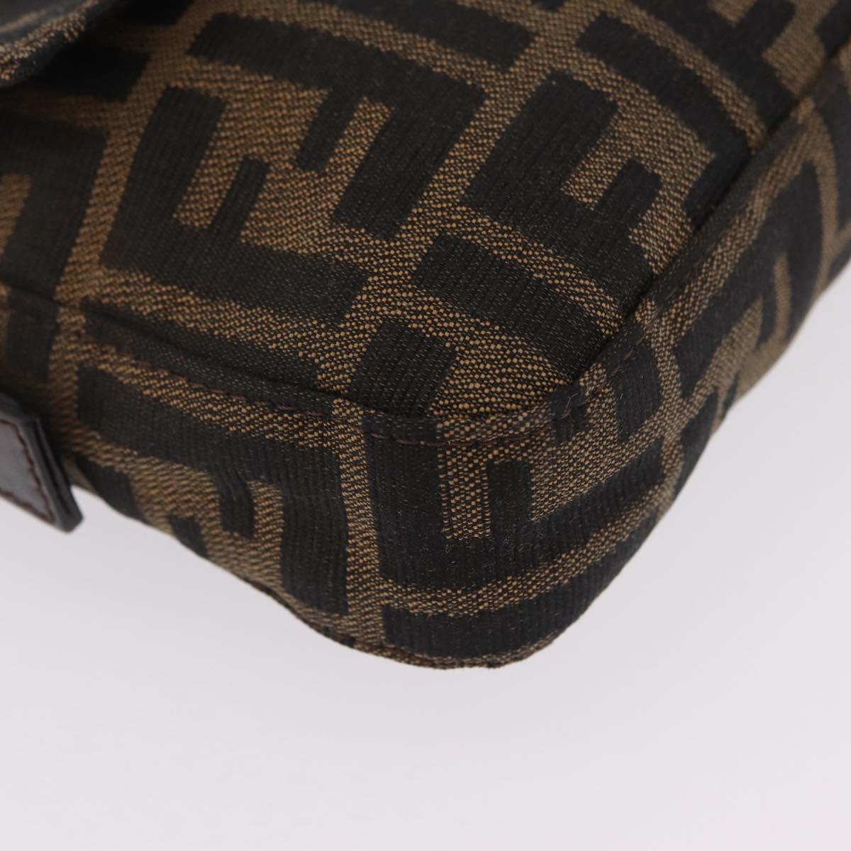 FENDI Zucca Canvas Mamma Baguette Shoulder Bag Black Brown Auth 206109V