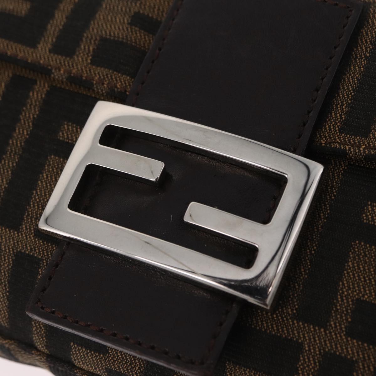 FENDI Zucca Canvas Mamma Baguette Shoulder Bag Black Brown Auth 206109V