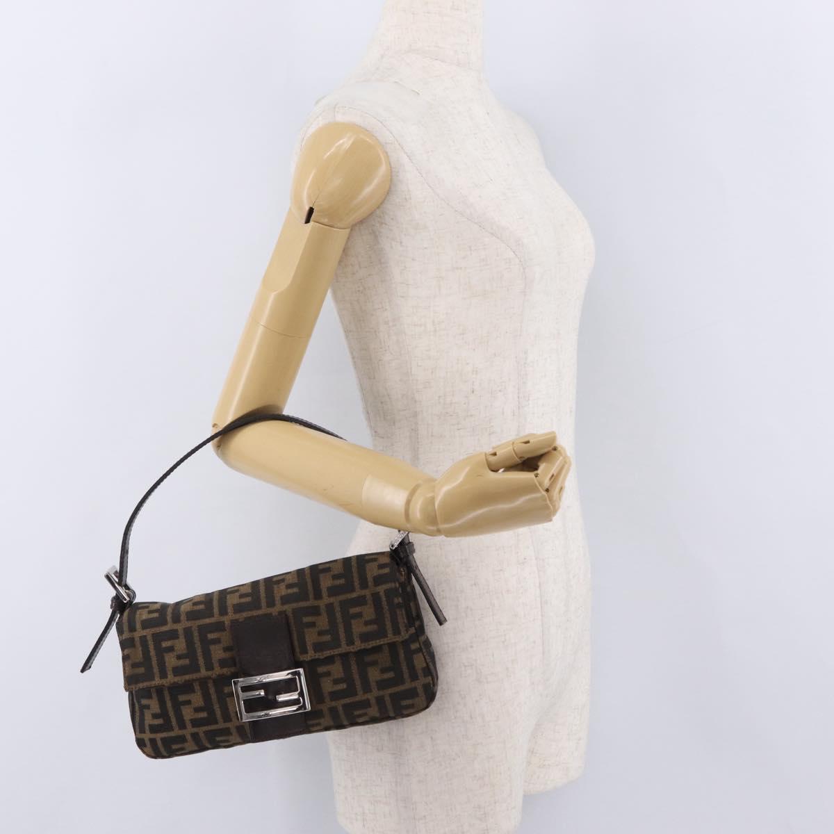 FENDI Zucca Canvas Mamma Baguette Shoulder Bag Black Brown Auth 206109V