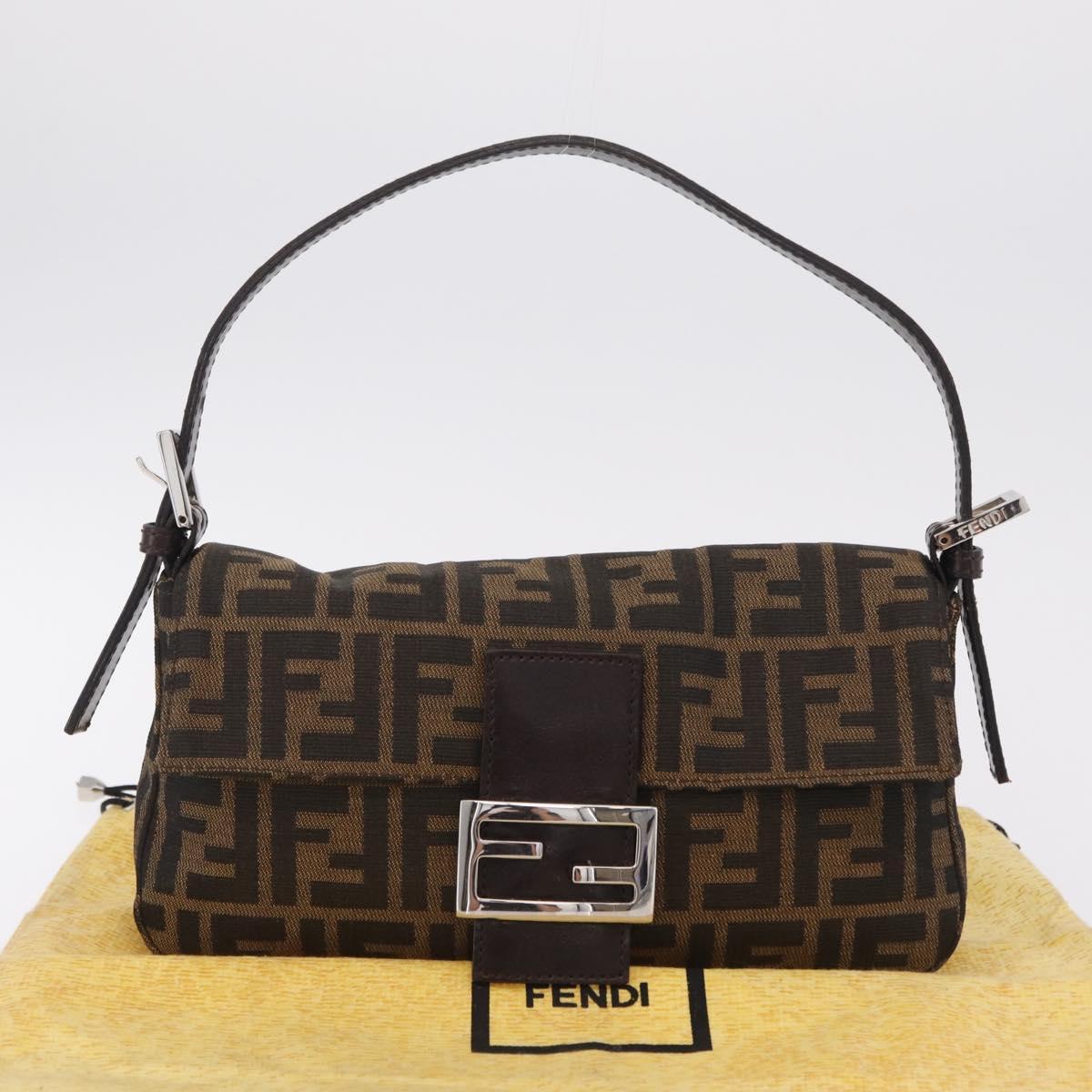FENDI Zucca Canvas Mamma Baguette Shoulder Bag Black Brown Auth 206109V