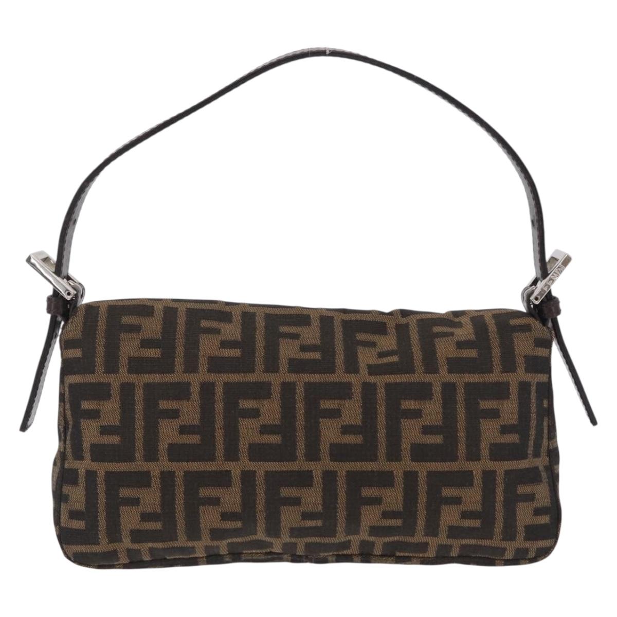 FENDI Zucca Canvas Mamma Baguette Shoulder Bag Black Brown Auth 206109V