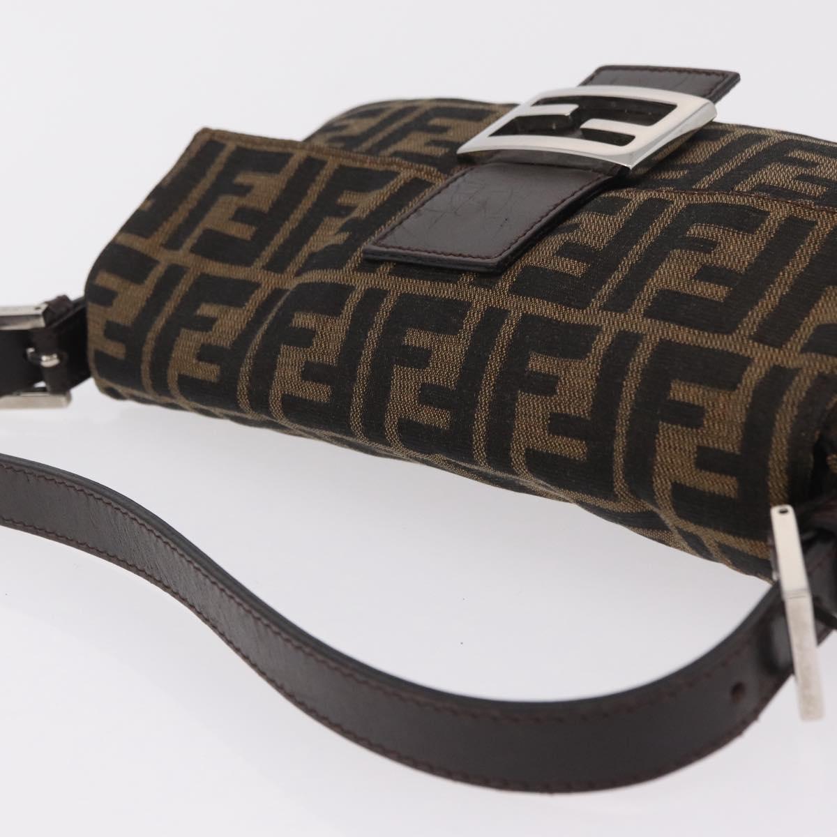 FENDI Zucca Canvas Mamma Baguette Shoulder Bag Black Brown Auth 206109V