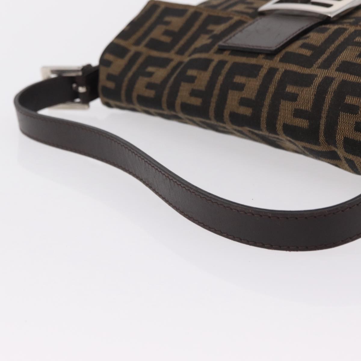 FENDI Zucca Canvas Mamma Baguette Shoulder Bag Black Brown Auth 206109V