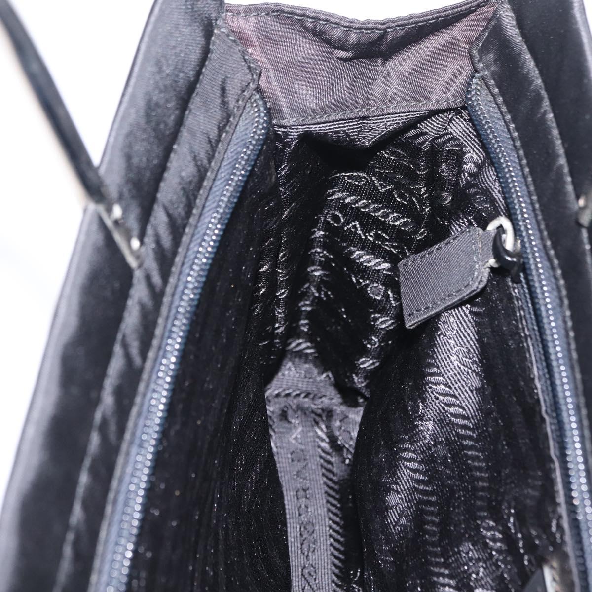 PRADA Metal Handle Hand Bag Nylon Black Silver Auth 206110A