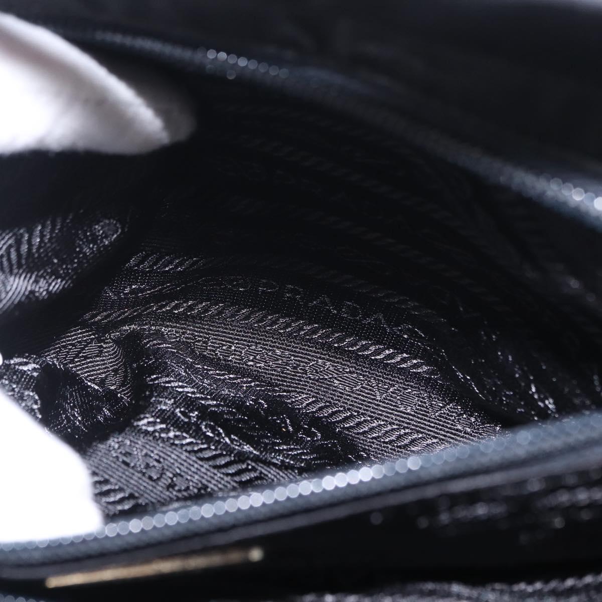 PRADA Metal Handle Hand Bag Nylon Black Silver Auth 206110A