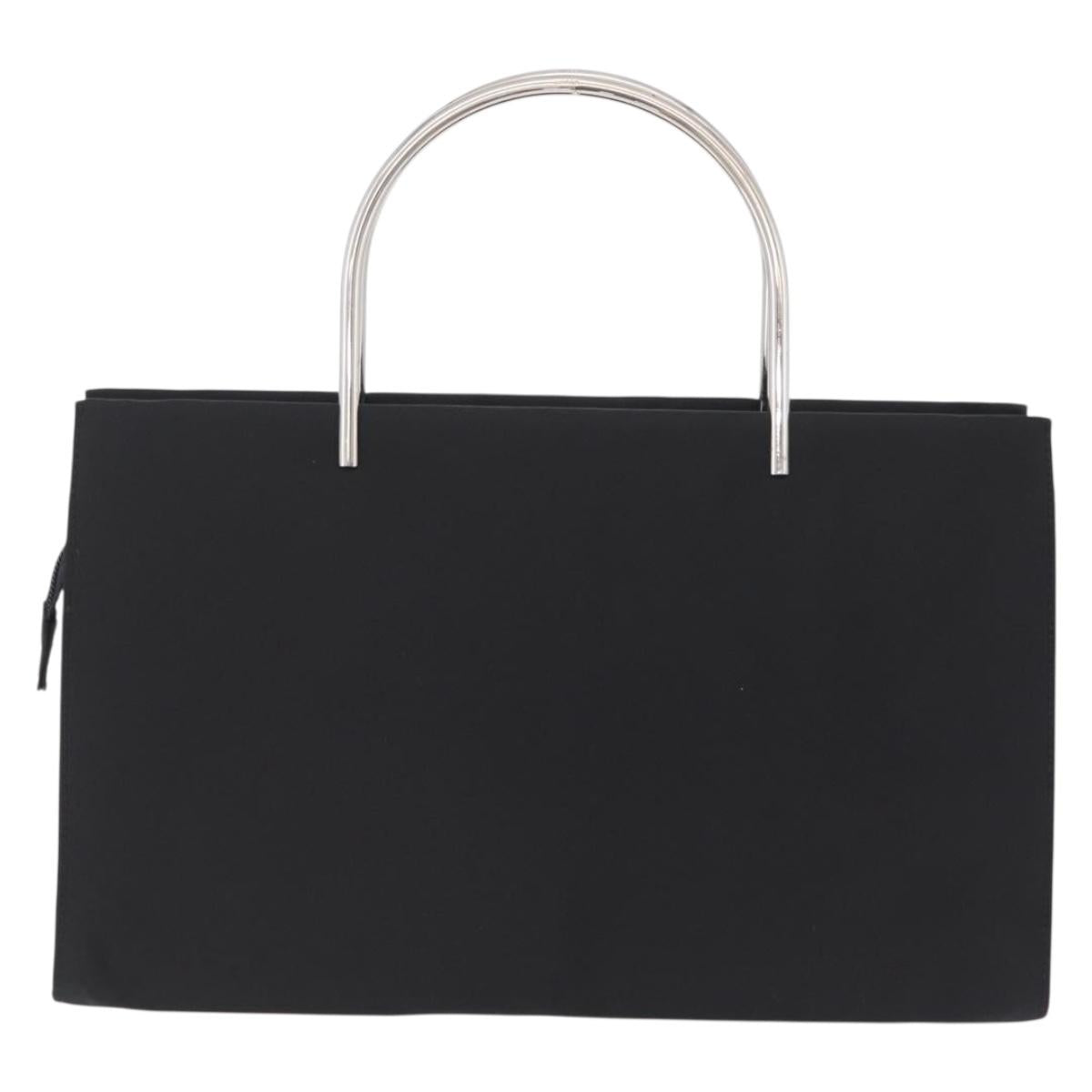 PRADA Metal Handle Hand Bag Nylon Black Silver Auth 206110A