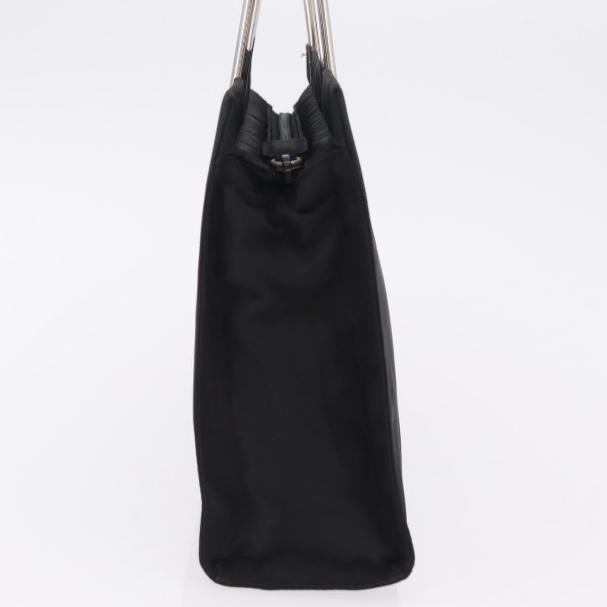 PRADA Metal Handle Hand Bag Nylon Black Silver Auth 206110A