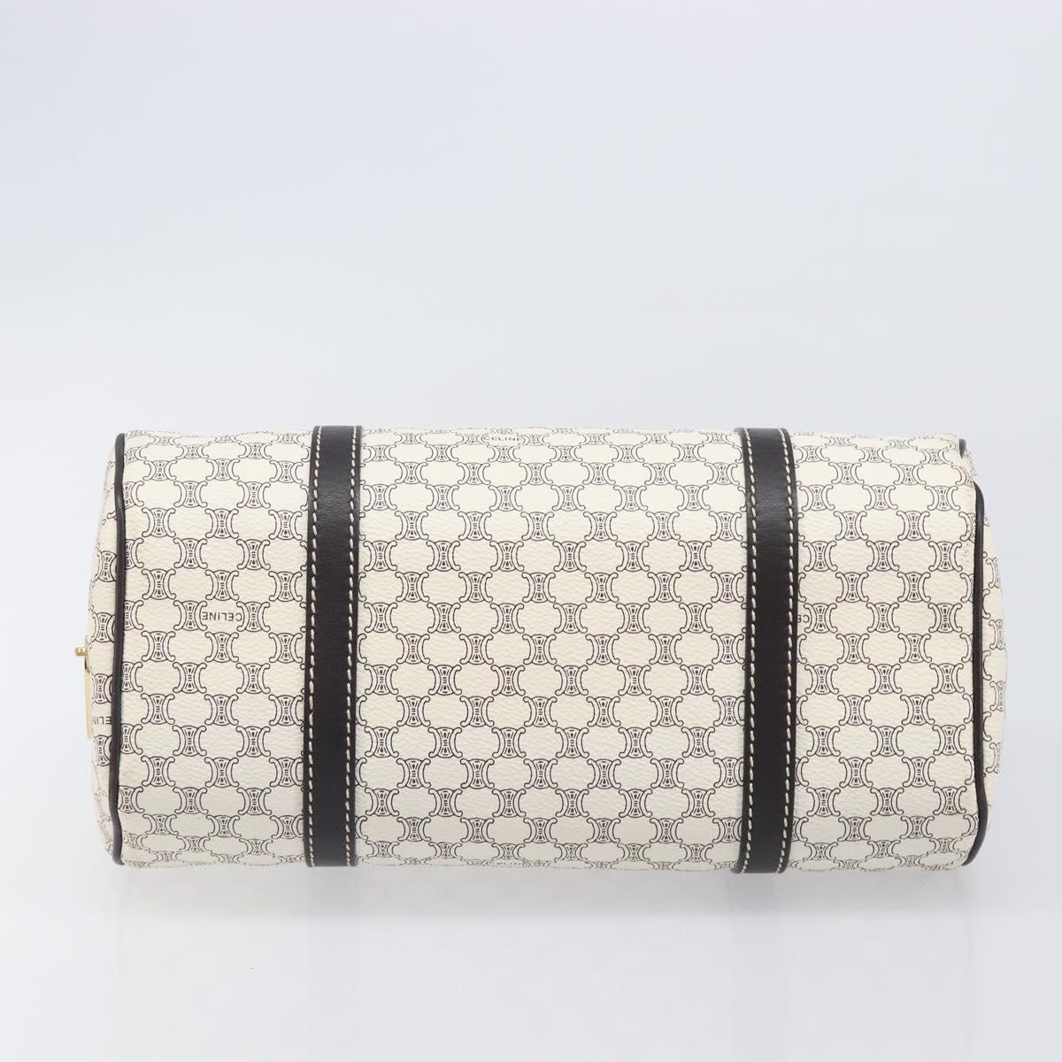 CELINE Macadam Canvas Boston Bag PVC Leather White Gold Auth 206111V