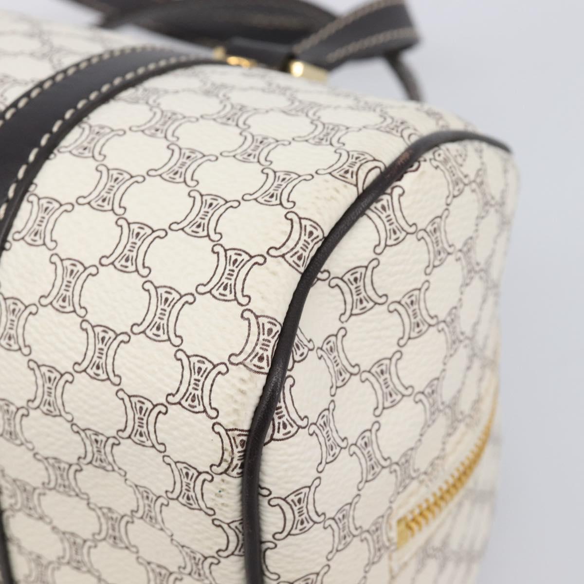 CELINE Macadam Canvas Boston Bag PVC Leather White Gold Auth 206111V