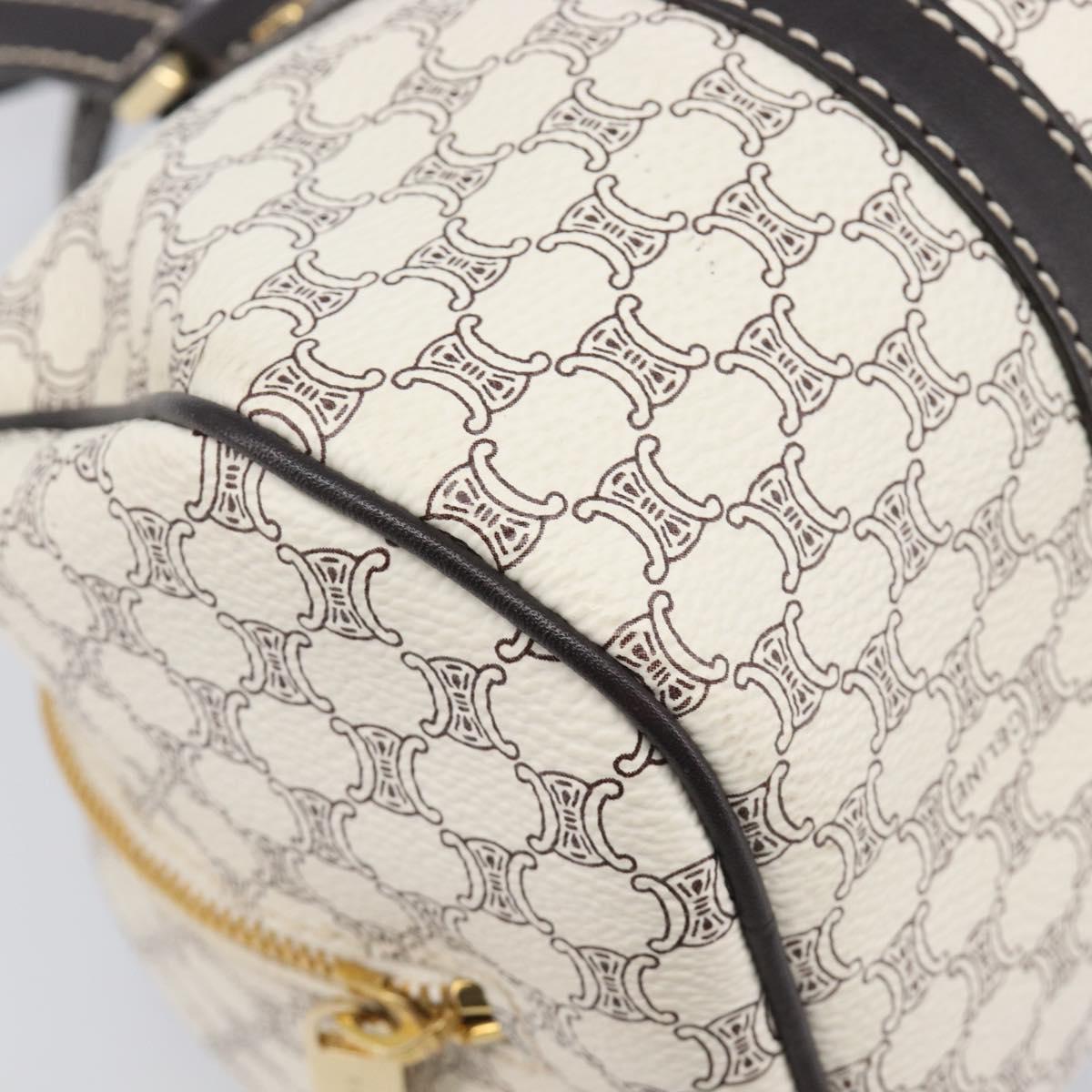 CELINE Macadam Canvas Boston Bag PVC Leather White Gold Auth 206111V