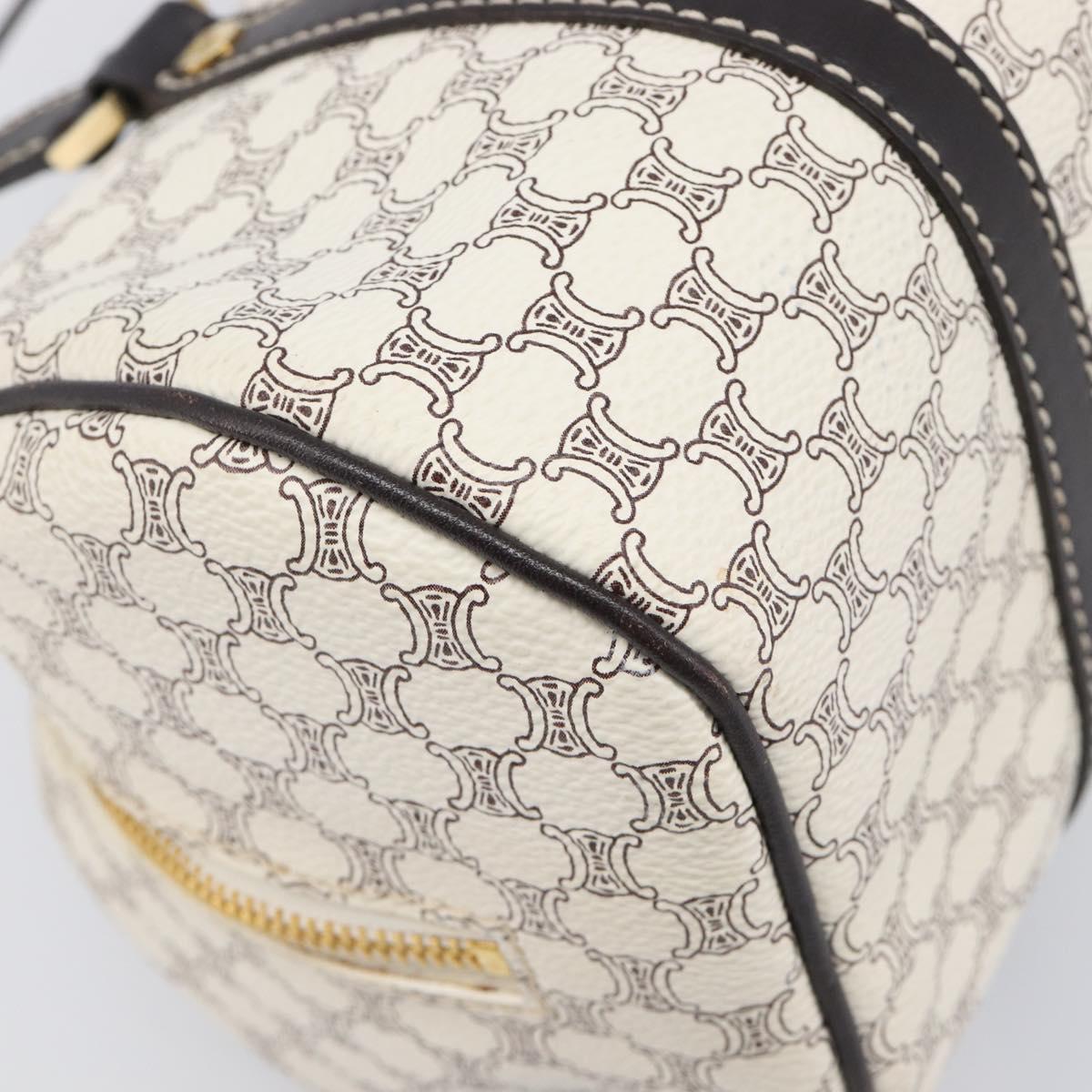 CELINE Macadam Canvas Boston Bag PVC Leather White Gold Auth 206111V