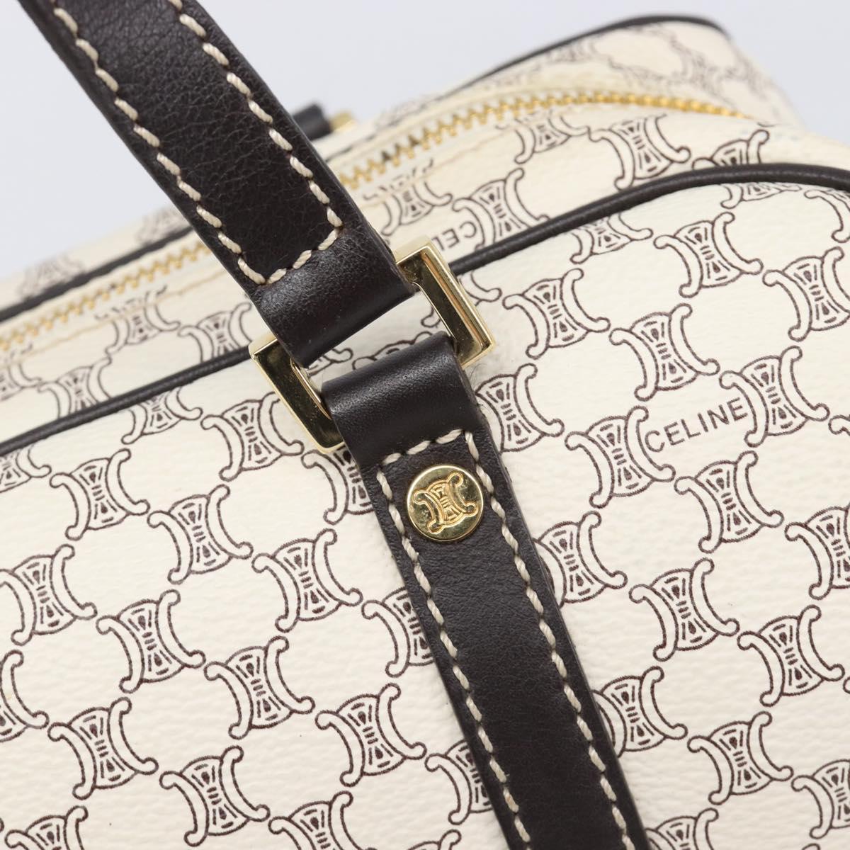 CELINE Macadam Canvas Boston Bag PVC Leather White Gold Auth 206111V