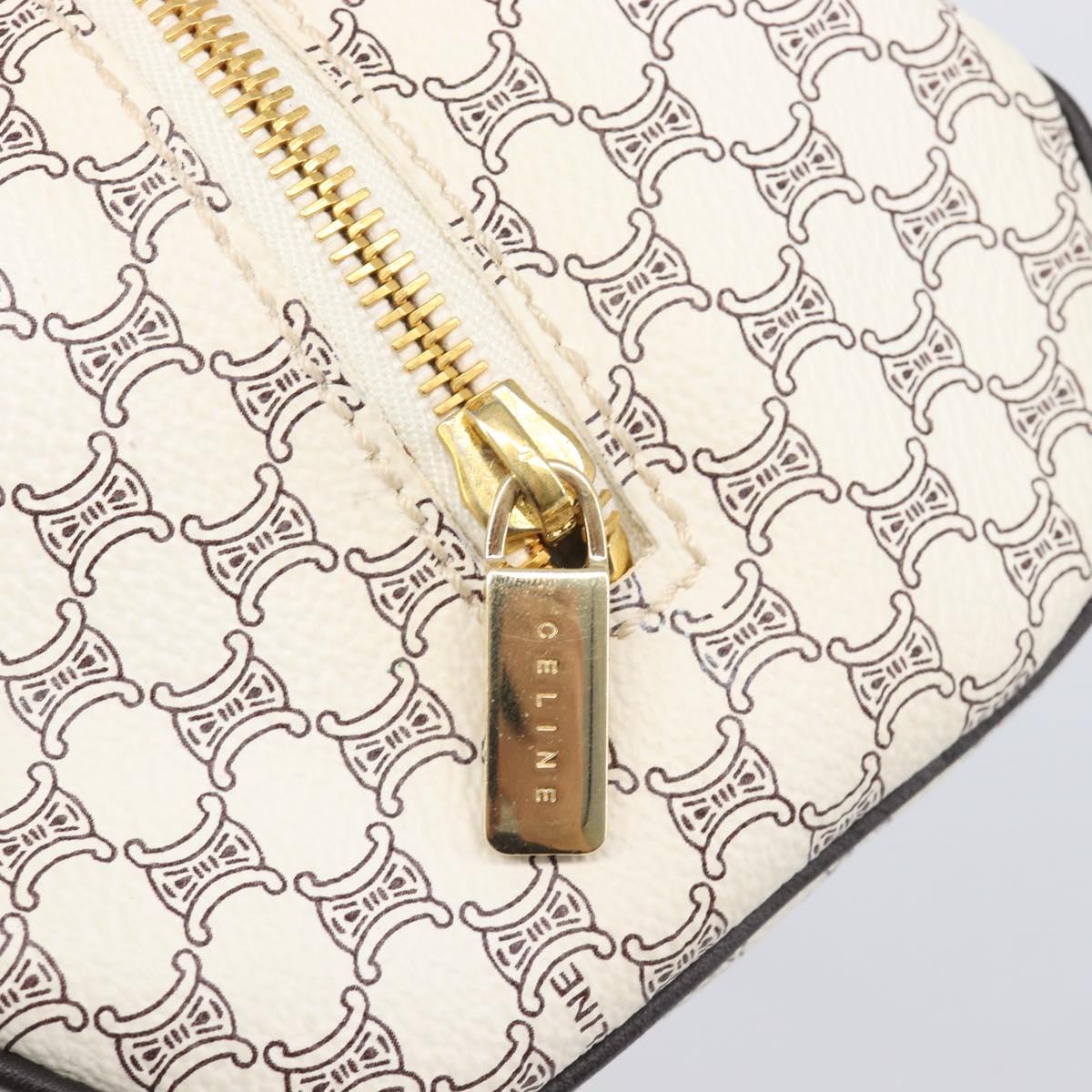 CELINE Macadam Canvas Boston Bag PVC Leather White Gold Auth 206111V