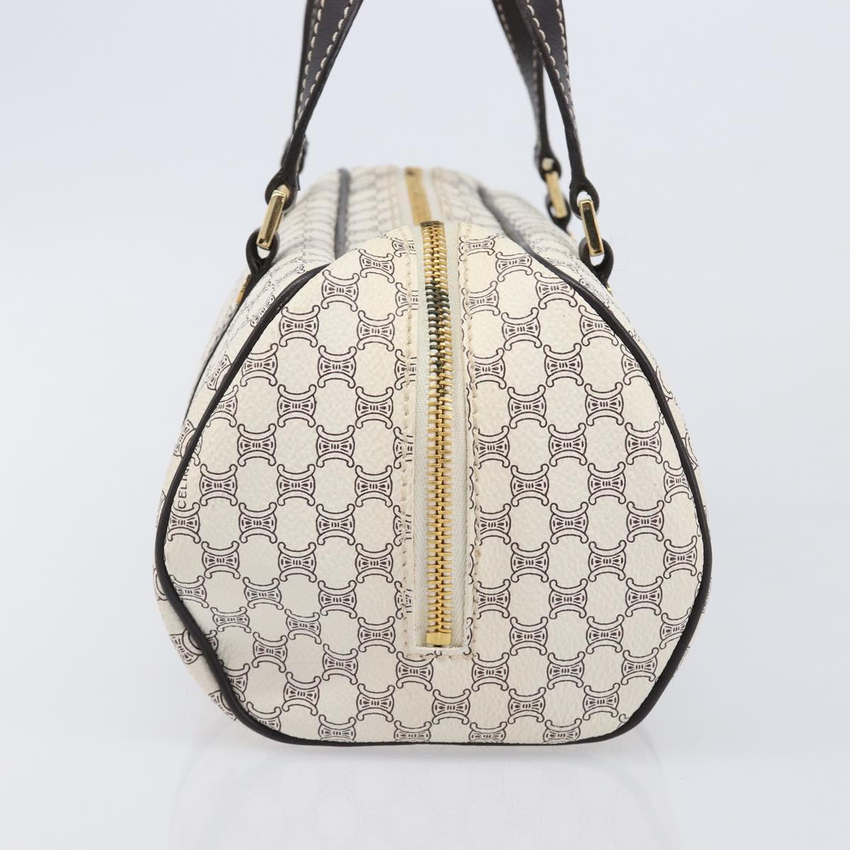 CELINE Macadam Canvas Boston Bag PVC Leather White Gold Auth 206111V