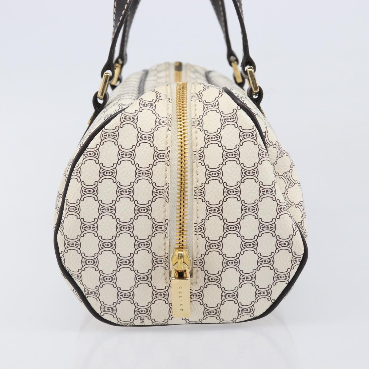 CELINE Macadam Canvas Boston Bag PVC Leather White Gold Auth 206111V