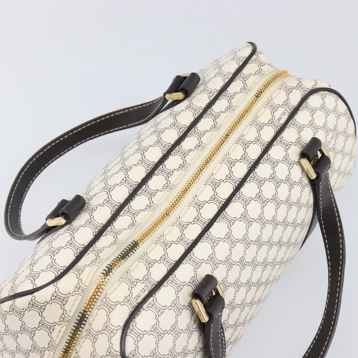 CELINE Macadam Canvas Boston Bag PVC Leather White Gold Auth 206111V