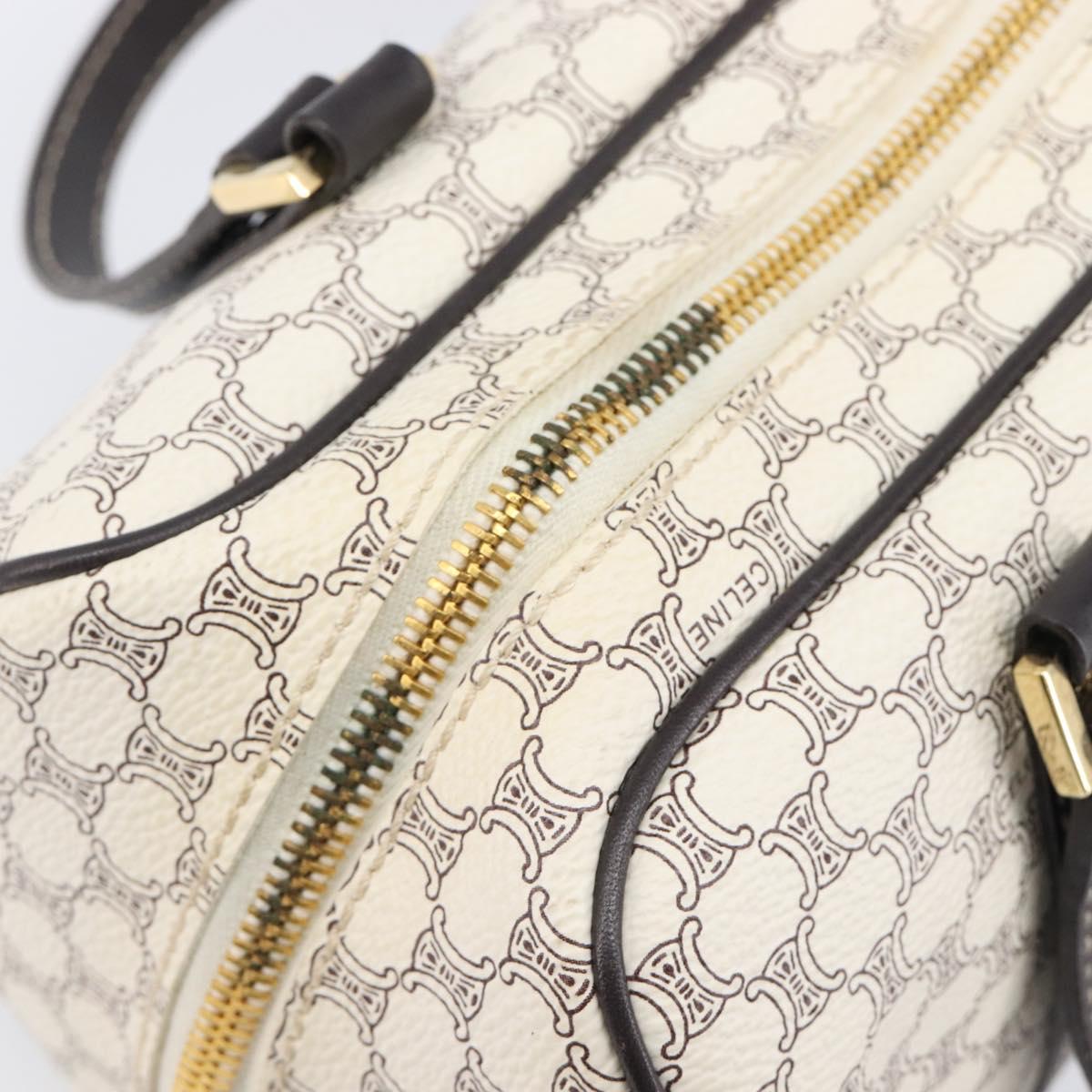 CELINE Macadam Canvas Boston Bag PVC Leather White Gold Auth 206111V