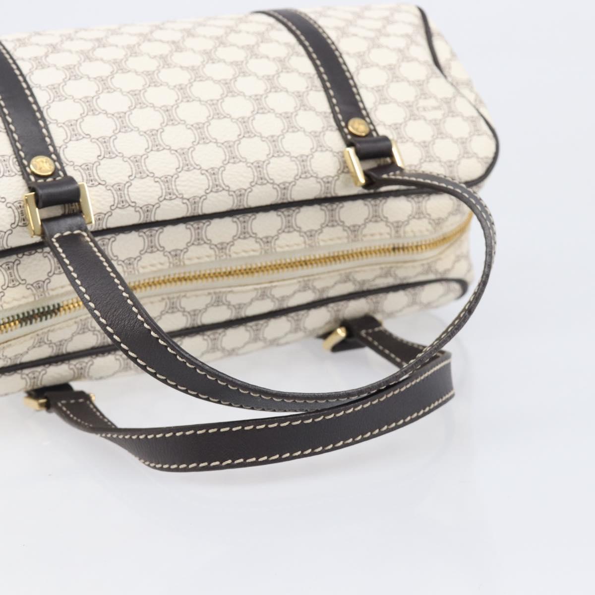 CELINE Macadam Canvas Boston Bag PVC Leather White Gold Auth 206111V