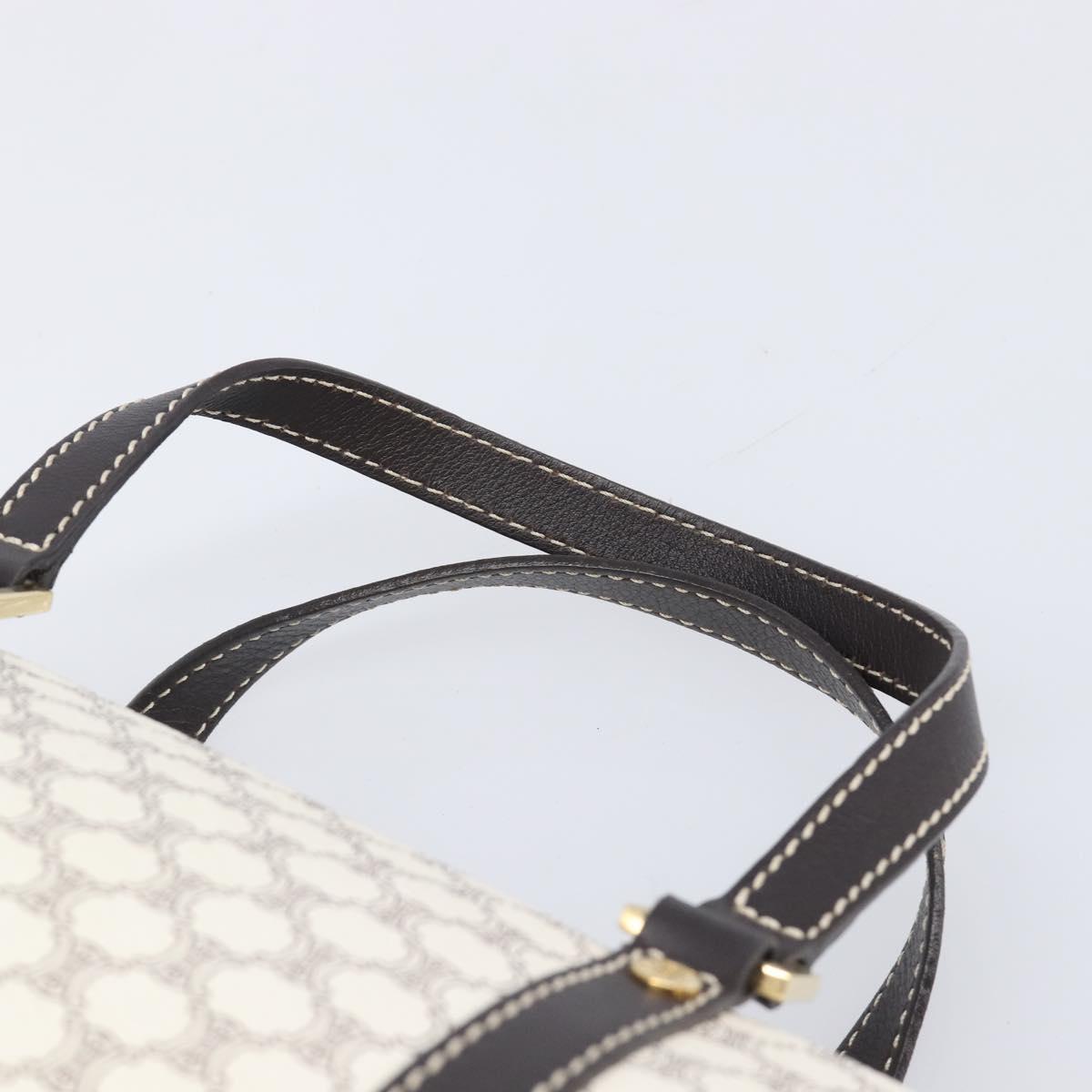CELINE Macadam Canvas Boston Bag PVC Leather White Gold Auth 206111V