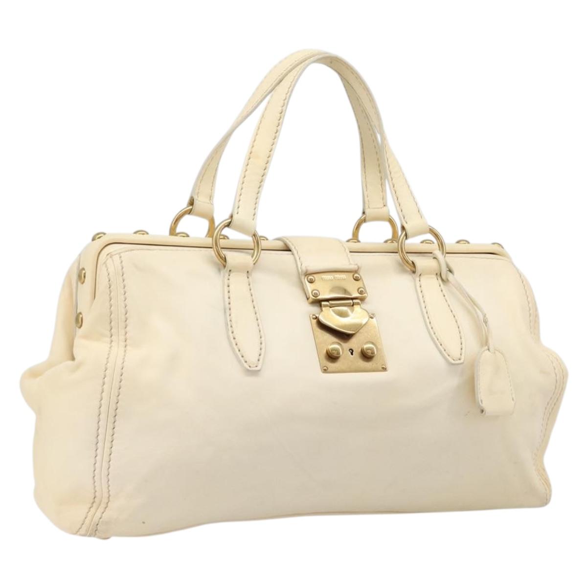 Miu Miu Hand Bag Leather Ivory Gold Auth 206112A