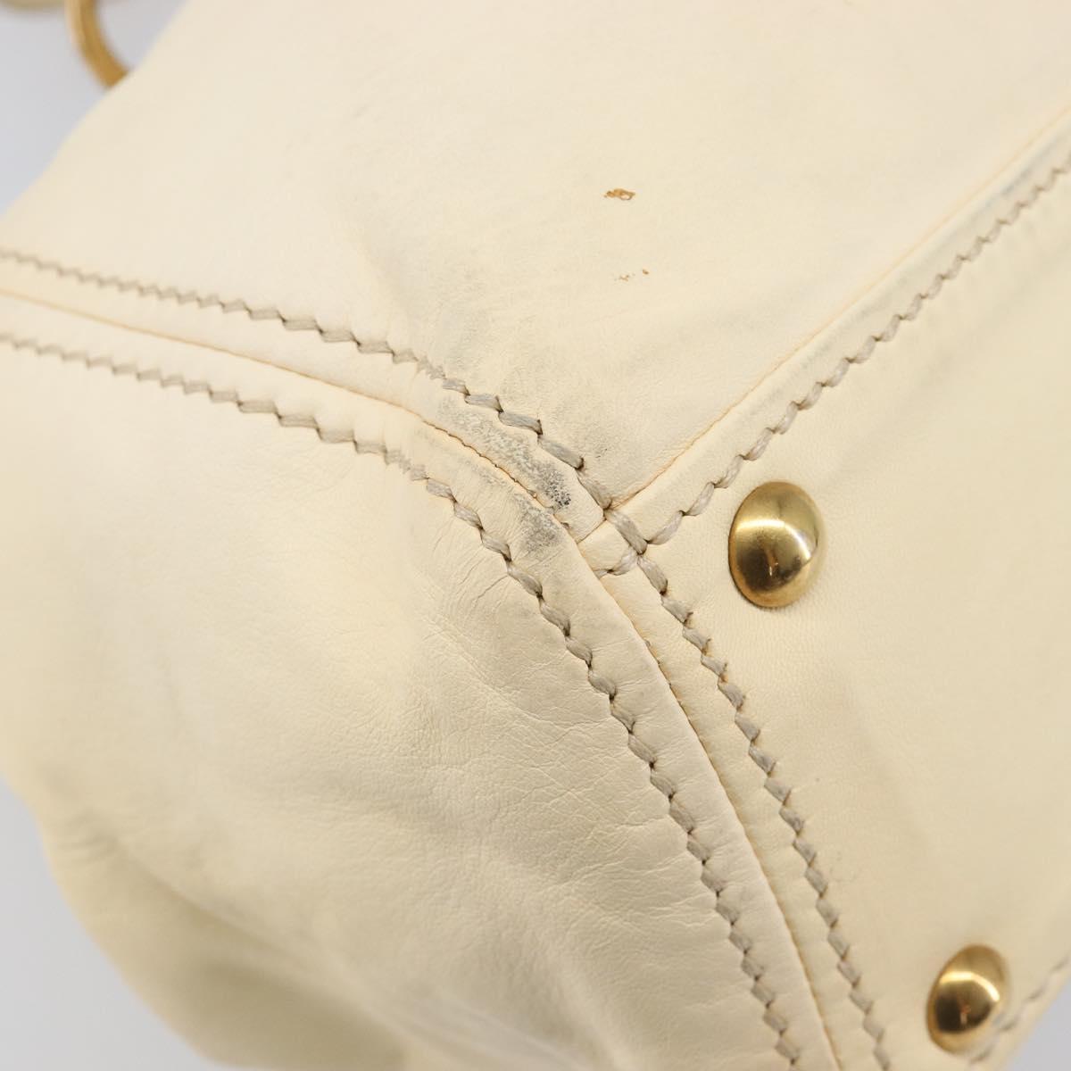 Miu Miu Hand Bag Leather Ivory Gold Auth 206112A