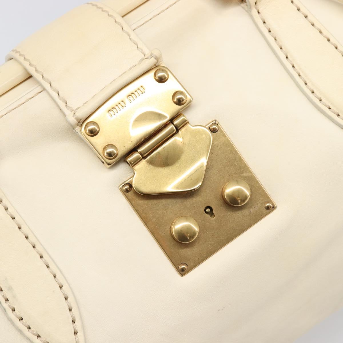 Miu Miu Hand Bag Leather Ivory Gold Auth 206112A