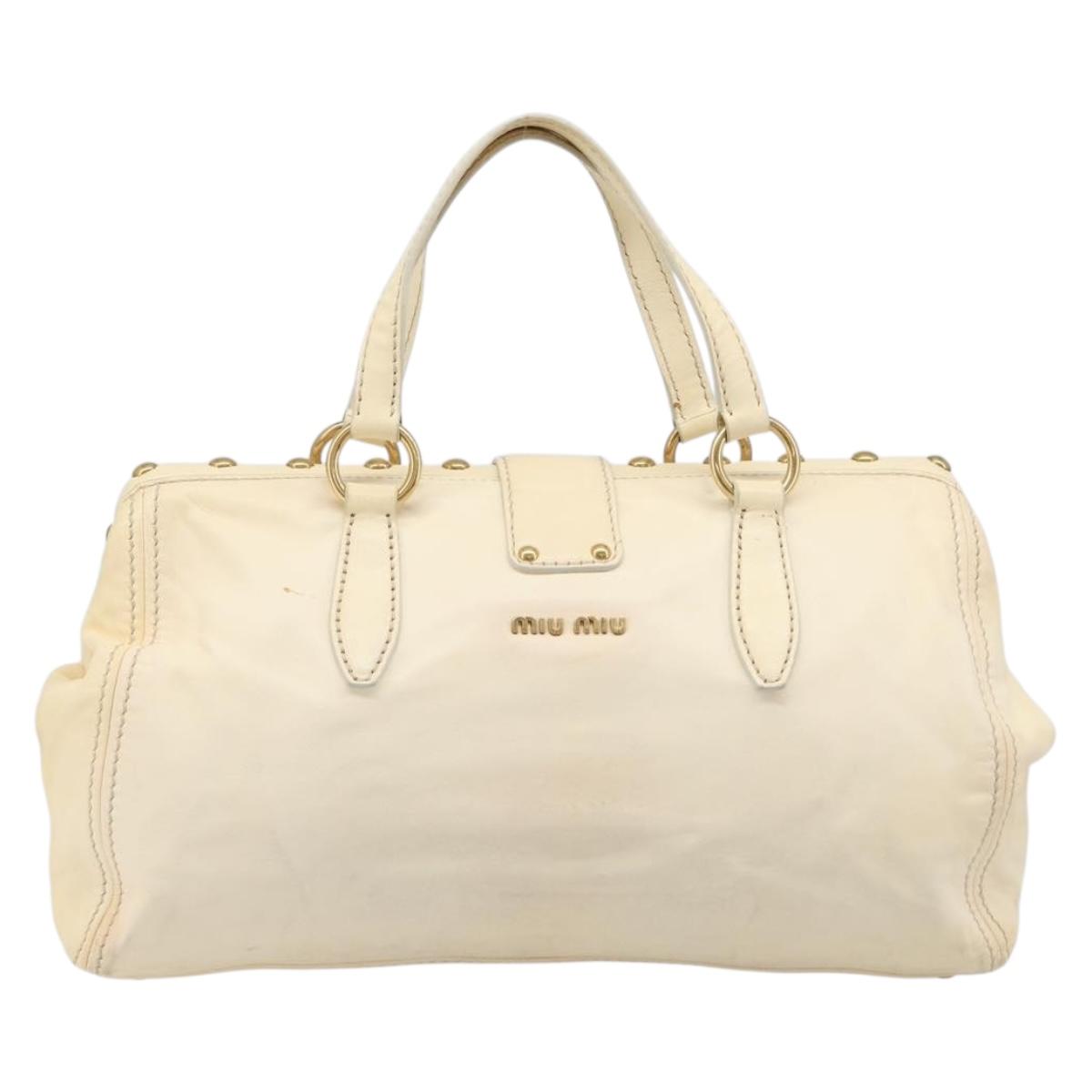 Miu Miu Hand Bag Leather Ivory Gold Auth 206112A