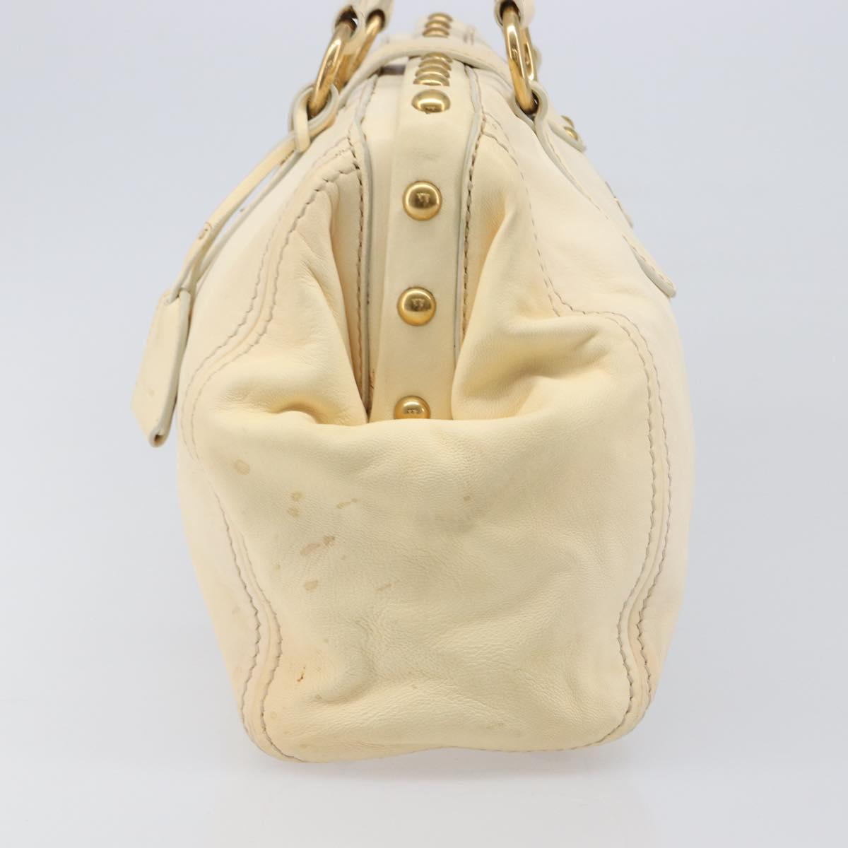 Miu Miu Hand Bag Leather Ivory Gold Auth 206112A