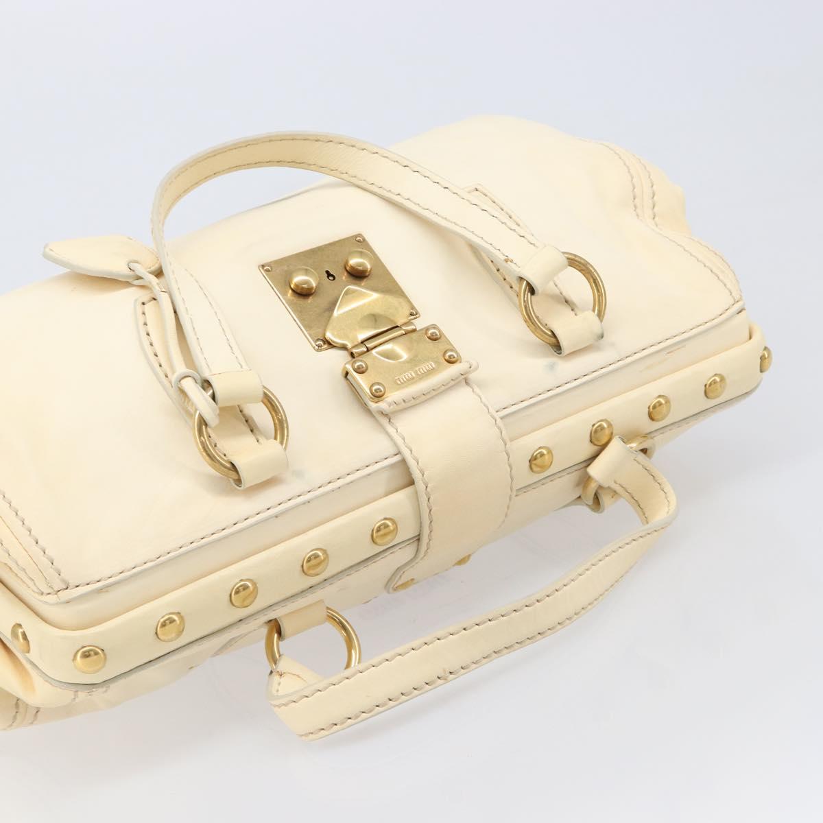 Miu Miu Hand Bag Leather Ivory Gold Auth 206112A