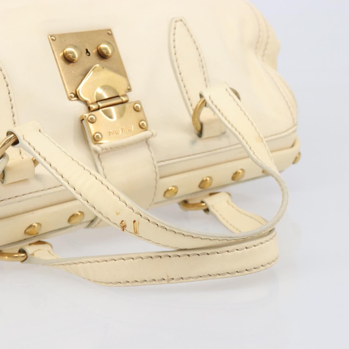 Miu Miu Hand Bag Leather Ivory Gold Auth 206112A
